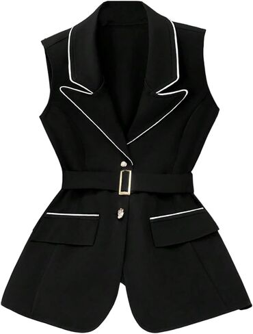 GORGLITTER Women's Plus Size Sleeveless Blazer Vest Lapel Collar Belt Waist Dressy Casual Suit Jacket in Saudi Arabia