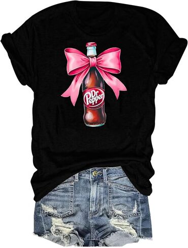 قميص مقولة مضحكة للنساء تي شيرت Coquette Bow Tshirt Soda Lover Graphic بأكمام قصيرة تي شيرت علوي in Kuwait