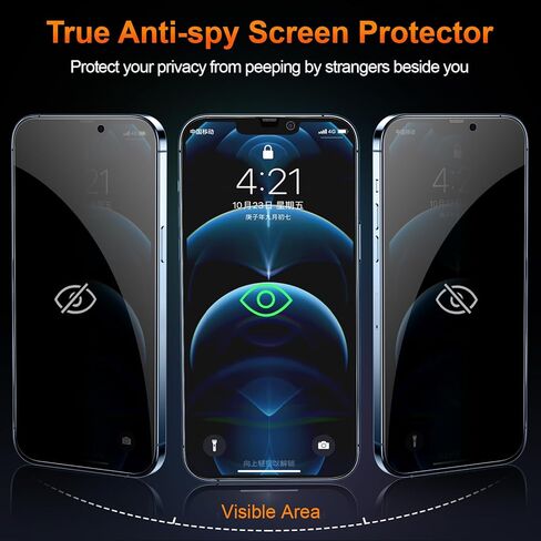 2 Pack for iPhone 16 Pro Max Privacy Tempered Glass Screen Protector 6.9 Inch, 9H Hardness, Auto Dust Removal, Scratch Resistant with Updated Easy Installation Tool in Kuwait