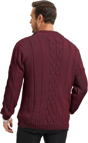 Men's Henley Neck Cable-Knit Sweater Fashion Casual Plain Pullover with Button Closure in Saudi Arabia