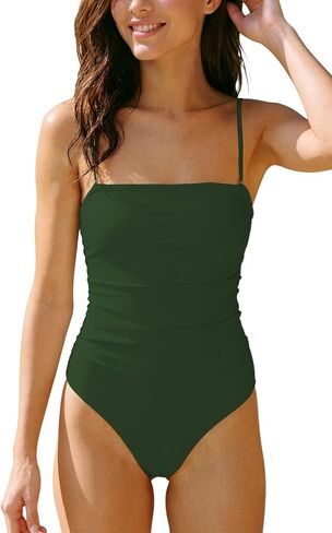 Women's Sexy Ruched Bandeau One Piece Swimsuit Bathing Suit Slimming Swimwear, Cheeky Coverage in Kuwait