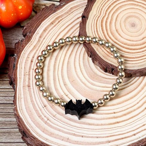 Pingyongchang Halloween Gold Beaded Bracelets Wooden Pumpkin Ghost Bat Spider Beads Stretch Bracelet Funny Halloween Holiday Party Gifts for Women in Saudi Arabia