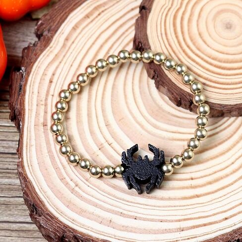 Pingyongchang Halloween Gold Beaded Bracelets Wooden Pumpkin Ghost Bat Spider Beads Stretch Bracelet Funny Halloween Holiday Party Gifts for Women in Saudi Arabia