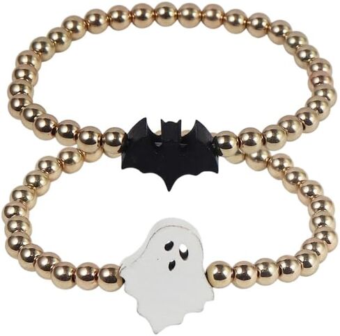 Pingyongchang Halloween Gold Beaded Bracelets Wooden Pumpkin Ghost Bat Spider Beads Stretch Bracelet Funny Halloween Holiday Party Gifts for Women in Saudi Arabia