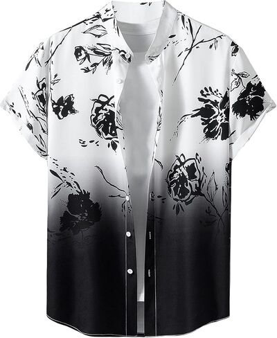 OYOANGLE Men's Casual Short Sleeve Tropical Print Collared Button Down Hawaiian Shirts in Saudi Arabia