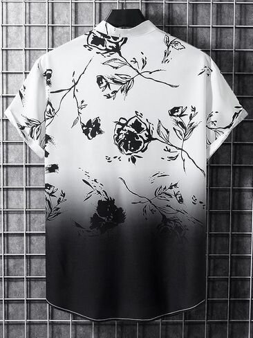 OYOANGLE Men's Casual Short Sleeve Tropical Print Collared Button Down Hawaiian Shirts in Saudi Arabia