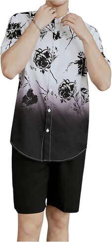 OYOANGLE Men's Casual Short Sleeve Tropical Print Collared Button Down Hawaiian Shirts in Saudi Arabia