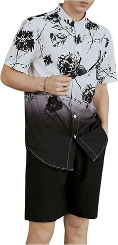 OYOANGLE Men's Casual Short Sleeve Tropical Print Collared Button Down Hawaiian Shirts in Saudi Arabia