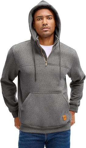 سويت شيرت بغطاء للرأس بسحاب ربع للرجال من القطن والصوف بأكمام طويلة مع جيوب in Kuwait