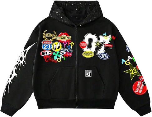 Men's Zip Up Hoodie Sweatshirts Star Graphic Long Sleeve Oversized Hooded Pullovers in Saudi Arabia