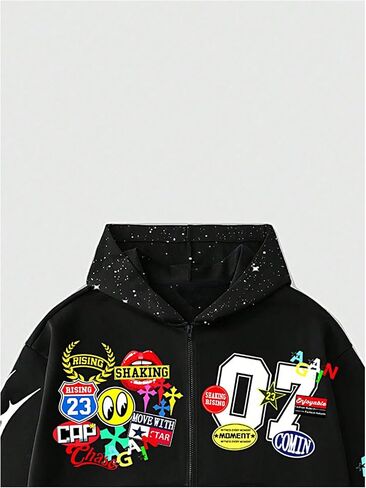 Men's Zip Up Hoodie Sweatshirts Star Graphic Long Sleeve Oversized Hooded Pullovers in Saudi Arabia