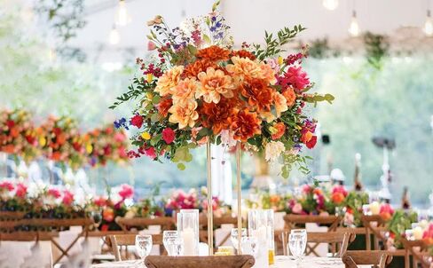 6Pcs Artificial Fall Flowers, 18 Heads Silk Fake Mums Flowers Faux Chrysanthemum Orange Flowers for Home Fireplace Table Centerpieces Flower Arrangement Fall Decor (Rust+Champagne) in Kuwait