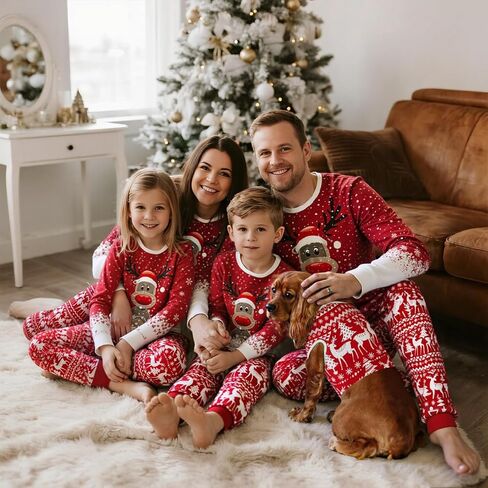 Family Christmas Pajamas Matching Sets Xmas Pajamas for Womens Mens Couples Holiday Sleepwear Sets Long Sleeves Pants in Saudi Arabia