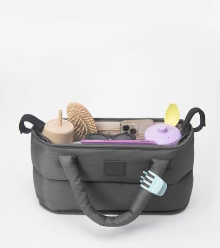 7 A.M. Universal Stroller Organizer Bag - Easy Grab Top Handles, Stroller Caddy with Cup Holder, 3 Open Compartments, Adjustable Stroller Straps & Zippered Wallet Pocket | (Black) in Kuwait