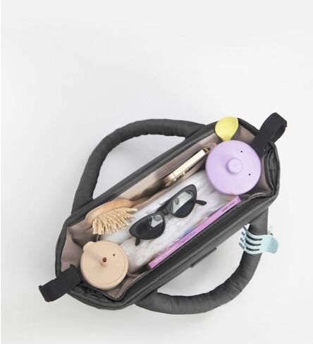 7 A.M. Universal Stroller Organizer Bag - Easy Grab Top Handles, Stroller Caddy with Cup Holder, 3 Open Compartments, Adjustable Stroller Straps & Zippered Wallet Pocket | (Black) in Kuwait