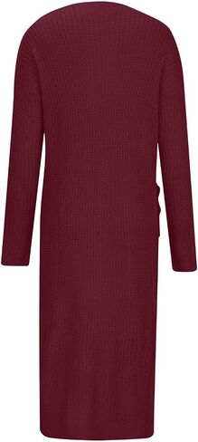 Women's Long Knit Cardigan Sweater Open Front Cardigan Side Slit Above Ankle Length Cardigans with Pockets Fall Coat in Kuwait