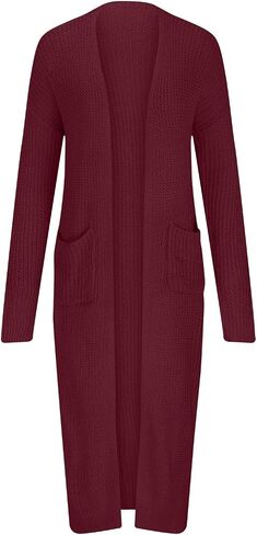 Women's Long Knit Cardigan Sweater Open Front Cardigan Side Slit Above Ankle Length Cardigans with Pockets Fall Coat in Kuwait