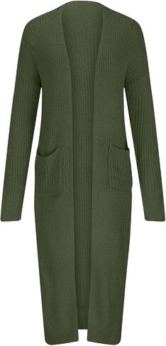 Women's Long Knit Cardigan Sweater Open Front Cardigan Side Slit Above Ankle Length Cardigans with Pockets Fall Coat in Kuwait