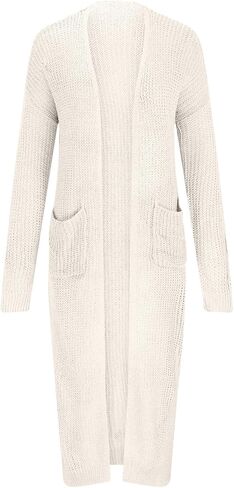Women's Long Knit Cardigan Sweater Open Front Cardigan Side Slit Above Ankle Length Cardigans with Pockets Fall Coat in Kuwait