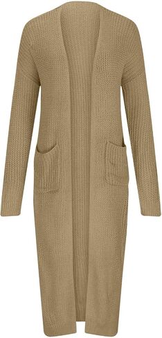 Women's Long Knit Cardigan Sweater Open Front Cardigan Side Slit Above Ankle Length Cardigans with Pockets Fall Coat in Kuwait