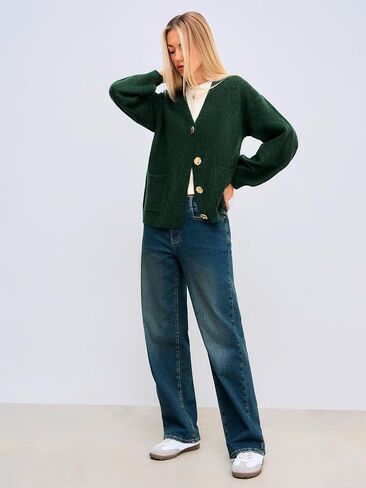 CIDER Oversized Cardigan Women V Neck Button Down Knit Sweater Oversized Wool-Blend Metal Button Cardigan in Saudi Arabia