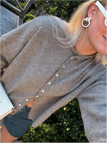 Women's Rolled Button Down Cardigan Long Sleeve Knit Sweaters Lightweight Outerwear Fall Outfits in Saudi Arabia