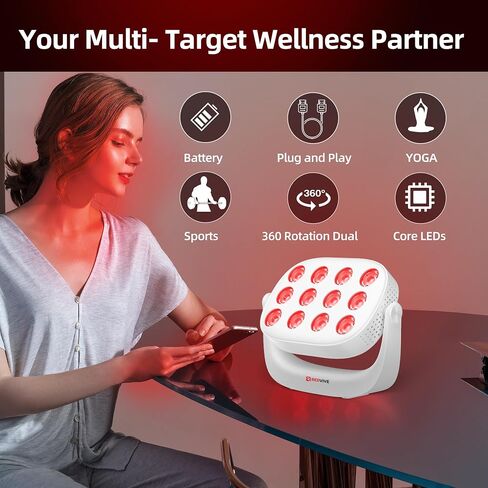 Red Light Therapy, Near Infrared 660nm 850nm Portable Red Light Therapy for Face and Body 4000mAh Battery Include Rotate 360 Degrees 12LEDS Dual Chip Device at Home Sport Yoga in Saudi Arabia