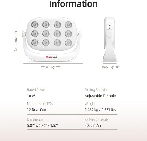 Red Light Therapy, Near Infrared 660nm 850nm Portable Red Light Therapy for Face and Body 4000mAh Battery Include Rotate 360 Degrees 12LEDS Dual Chip Device at Home Sport Yoga in Saudi Arabia