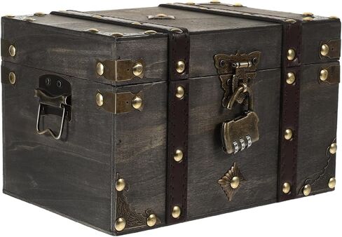 Wooden Pirate Treasure Chest Multi-functional Storage Box Lockable Jewelry Document Book Organizer in Saudi Arabia