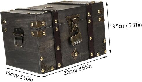 Wooden Pirate Treasure Chest Multi-functional Storage Box Lockable Jewelry Document Book Organizer in Saudi Arabia