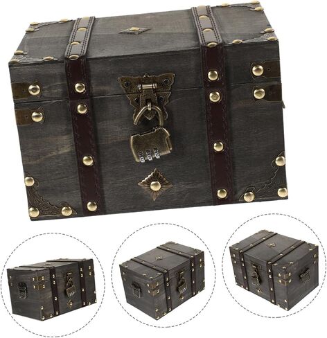 Wooden Pirate Treasure Chest Multi-functional Storage Box Lockable Jewelry Document Book Organizer in Saudi Arabia