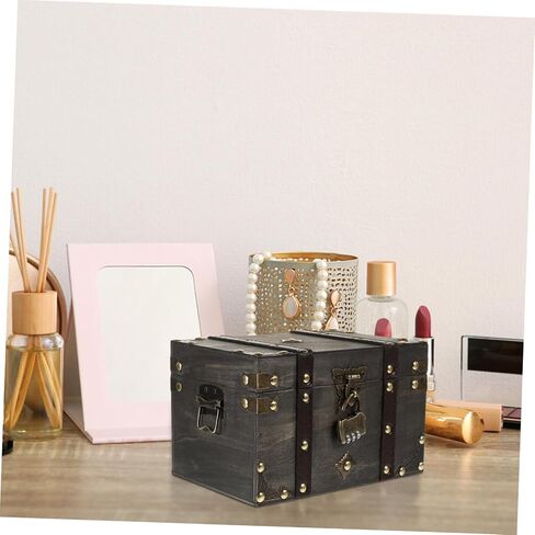 Wooden Pirate Treasure Chest Multi-functional Storage Box Lockable Jewelry Document Book Organizer in Saudi Arabia