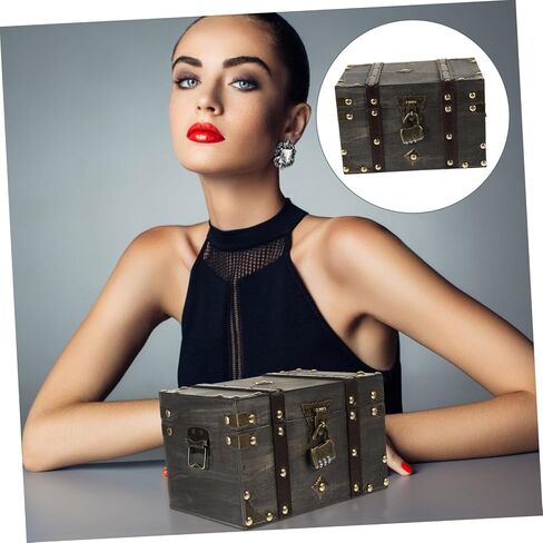 Wooden Pirate Treasure Chest Multi-functional Storage Box Lockable Jewelry Document Book Organizer in Saudi Arabia