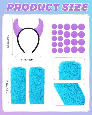 Mepase 4 Pcs Halloween Blue Furry Monster Costume for Adult Women with Tutu Skirt Leg Covers Horn Headband Purple Adhesive Felt Circles in Saudi Arabia