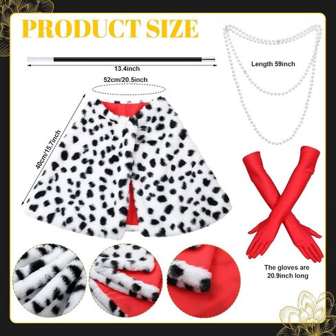 7 Pcs Halloween Dalmatian Costume and Catcher Accessories Shawl Red Gloves Pearl Necklace Hat Holder Suspender Fishing Net for Halloween Adults Couple Cosplay Party in Saudi Arabia