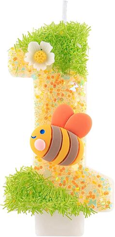 1st Birthday Candle Glitter Bee Number 1 Sequins Candles Cute Cake Topper Decorations Happy Birthday Candle for Girls Boy Anniversary Party Supplies in Kuwait
