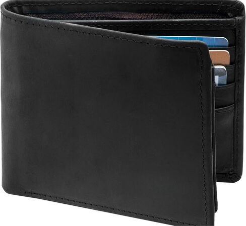 Real Leather RFID Blocking Genuine Real Leather Bifold Wallet for Men with Zipper and 2 ID Windows (Black) in Saudi Arabia
