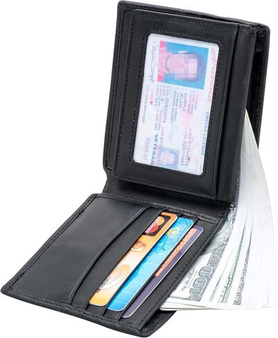 Real Leather RFID Blocking Genuine Real Leather Bifold Wallet for Men with Zipper and 2 ID Windows (Black) in Saudi Arabia