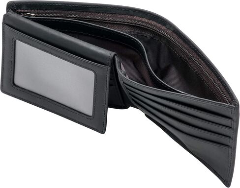 Real Leather RFID Blocking Genuine Real Leather Bifold Wallet for Men with Zipper and 2 ID Windows (Black) in Saudi Arabia