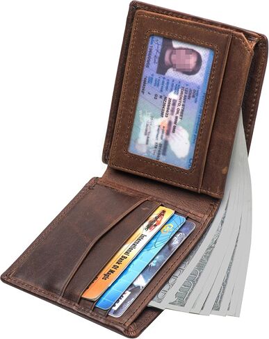 Real Leather RFID Blocking Genuine Real Leather Bifold Wallet for Men with Zipper and 2 ID Windows (Black) in Saudi Arabia