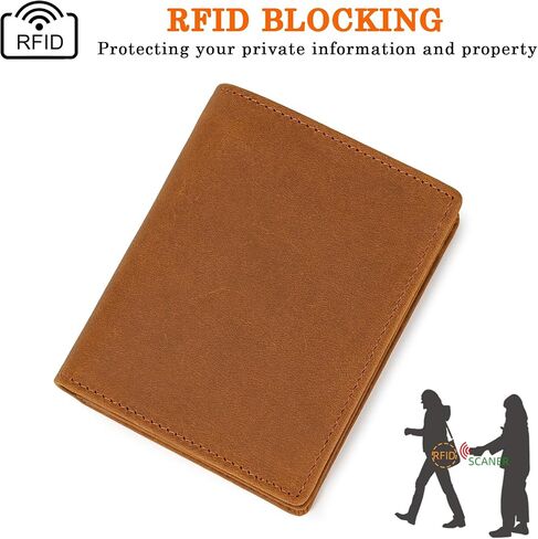 محفظة جلد طبيعي للرجال | محفظة عمودية ثنائية الطي RFID | حامل بطاقات بسعة كبيرة جدًا للرجال مع 16 فتحة ونافذة لبطاقة الهوية، بني فاتح in Kuwait