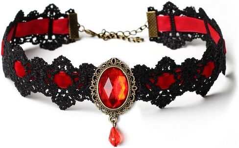 Gothic Black Lace Choker Necklace for Women Vintage Red Crystal Blood Droplets Necklace Goth Halloween Accessories Jewelry in Saudi Arabia