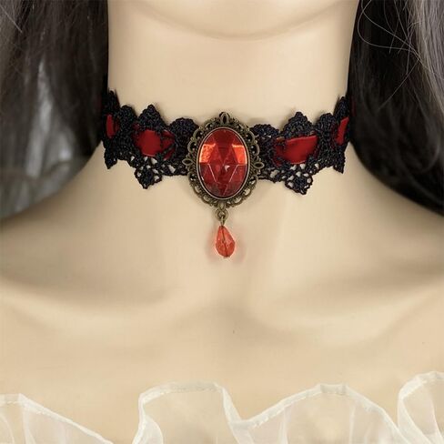 Gothic Black Lace Choker Necklace for Women Vintage Red Crystal Blood Droplets Necklace Goth Halloween Accessories Jewelry in Saudi Arabia