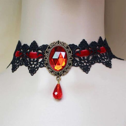Gothic Black Lace Choker Necklace for Women Vintage Red Crystal Blood Droplets Necklace Goth Halloween Accessories Jewelry in Saudi Arabia