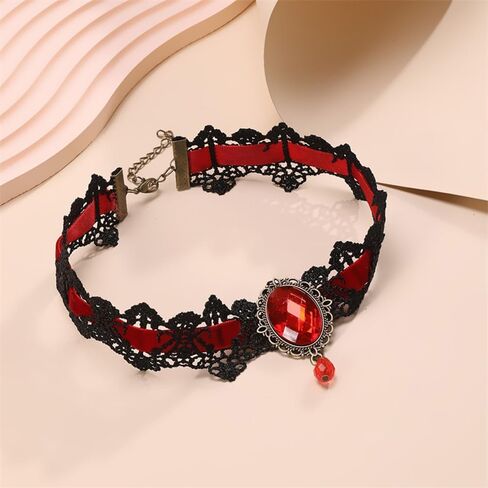 Gothic Black Lace Choker Necklace for Women Vintage Red Crystal Blood Droplets Necklace Goth Halloween Accessories Jewelry in Saudi Arabia