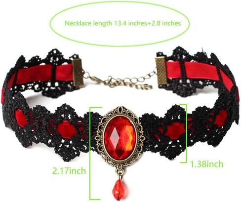 Gothic Black Lace Choker Necklace for Women Vintage Red Crystal Blood Droplets Necklace Goth Halloween Accessories Jewelry in Saudi Arabia