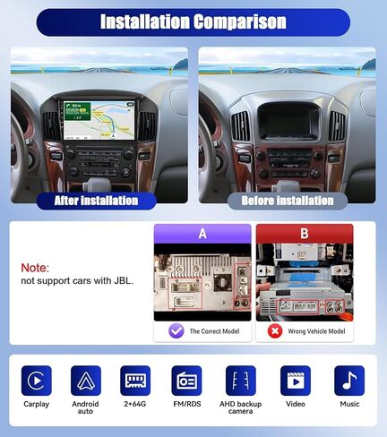 CAMECHO 2+64G Android 13 Car Stereo for Lexus RX300 / Toyota Harrier 1997-2003, Wireless CarPlay & Android Auto Car Radio, 9" Touch Screen in-Dash GPS with Bluetooth HiFi WiFi FM/RDS SWC Mirror Link in Saudi Arabia