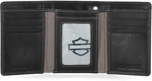 Harley-Davidson Men's Skull Stitch Tri-Fold Genuine Leather Wallet, Black in Saudi Arabia