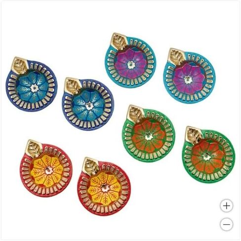 Diwali Diya Set, 10 Pieces, Decorative Brass Bowls with Colorful Designs in Saudi Arabia