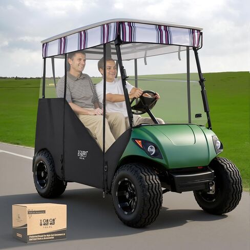 حاوية قيادة عربة الجولف 2 تناسب الركاب Yamaha G14 G16 G22 G29 Drive and Drive 2، غطاء المطر لعربة الجولف مع زجاج أمامي شفاف قابل للطي، فتحات مرآة جانبية، حاوية قماش أكسفورد مقاومة للماء in Kuwait